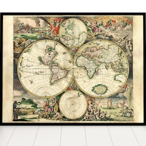 Alte Landkarte der Welt, Vintage Antike Weltkarte Wandkunst, Home Decor, Wandkunst Poster Druck, Geschenk zur Wohnungsermeinung