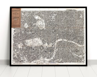 Vecchia mappa di Londra, Bacon's Vintage mappa del design di Londra del 1899, Home Decor e Wall art poster stampa, Housewarming Gift