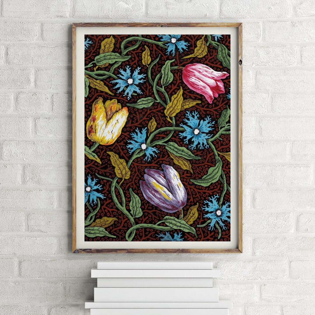 Retro Botanical Tulip Pattern Poster, Vintage Floral Wall Art Print - Etsy