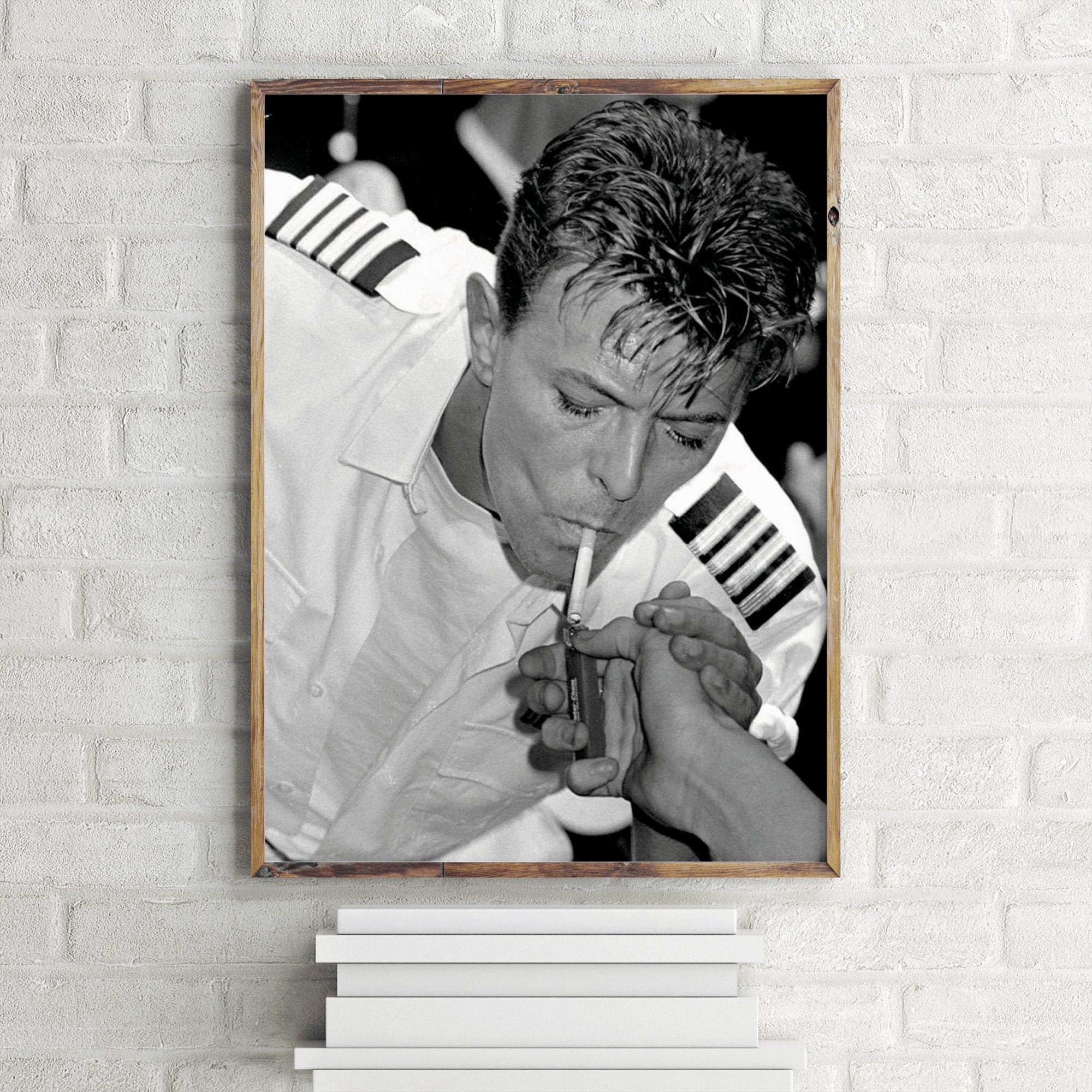 Lighting a Cigarette for David Bowie Black and White Poster, Wall Art Print 