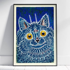Gothic Style Gouache Cat Print by Louis Wain - Vintage Cat Poster - Cat print exhibition Vintage Advertisement Poster, Retro Wall ArtPrint