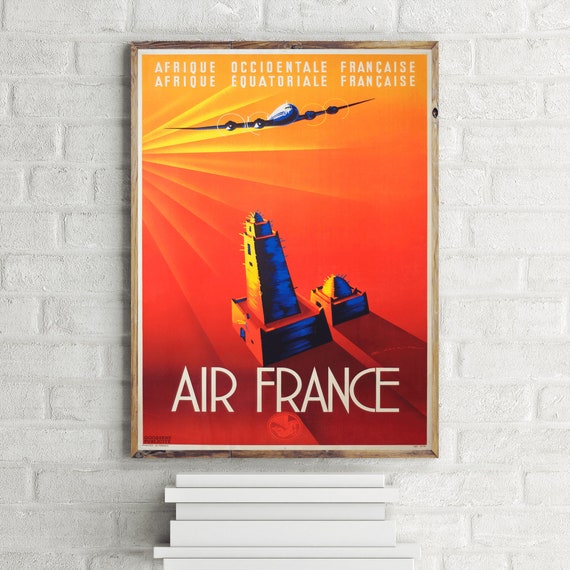 ヴィンテージ エールフランス アフリカ ポスター、レトロな航空
