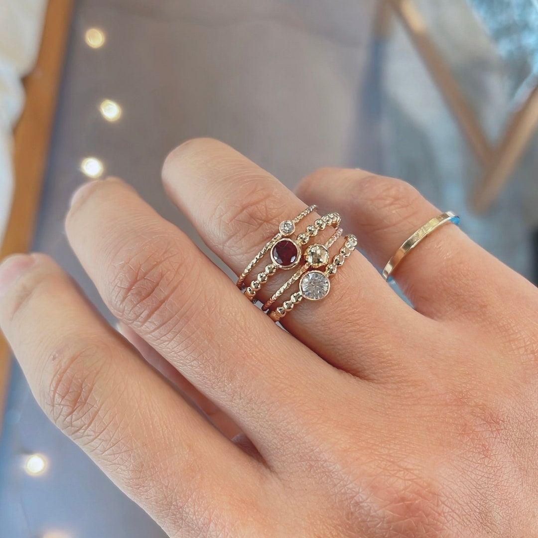 14KGF Christmas Ring Set, Stackable Ring, Labcreated Stone Ring