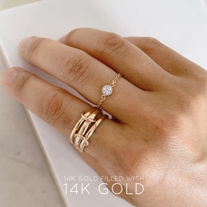 14KGF Gold Multi Connected Ring, Chunky Gold Ring, Interlocking Ring, Gold Ring Set, Statement Ring, 1/20 14K Quality Mark (R6)