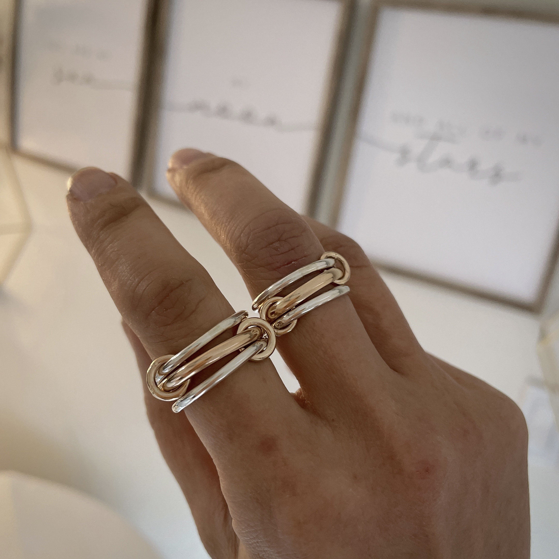 Heavy Fit Two Tone Link Connected Rings, Interlocking Ring, Gold and Silver Statement Ring, Maximalist Stacking Ring, 1/20 14K R2 - Etsy Heavy Fit Two Tone Link Connected Rings, Interlocking Ring, Gold and Silver Statement Ring, Maximalist Stacking Ring, 1/20 14K R2 - Etsy