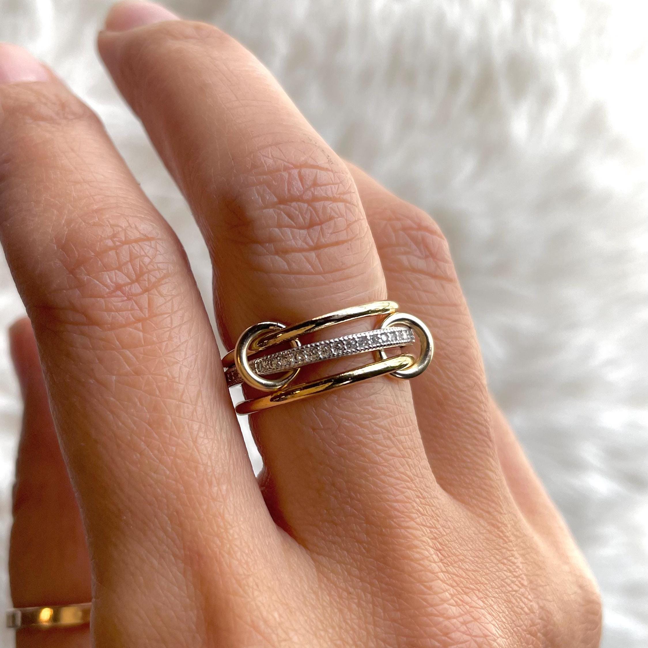 14KGF Gold Multi Link Two Tone Connected Ring, Chunky Gold Ring, Eternity Statement Ring,Interlocking Ring, 1/20 14K Stamped (RT1)