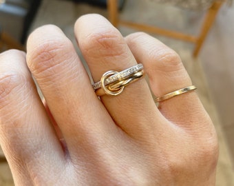 14KGF Gold Multi Link Connected Ring, Chunky Gold Ring, Gold Ring Set, Eternity Statement Ring, Maximalist Ring, Interlocking Ring (R5)
