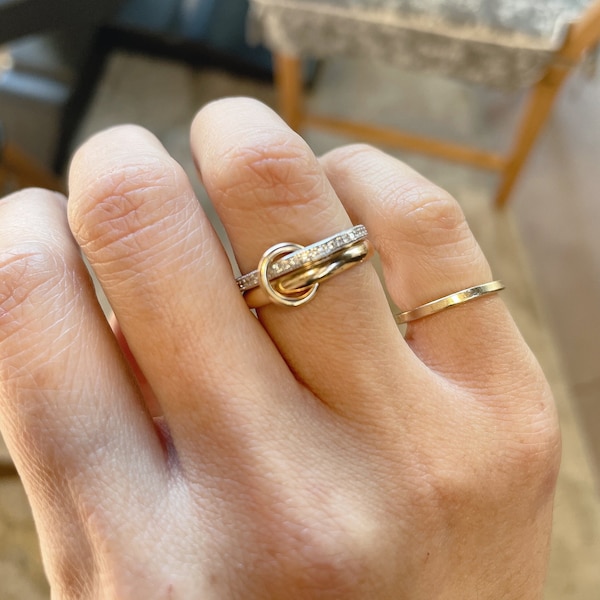 14KGF Gold Multi Link Connected Ring, Chunky Gold Ring, Gold Ring Set, Eternity Statement Ring, Maximalist Ring, Interlocking Ring (R5)