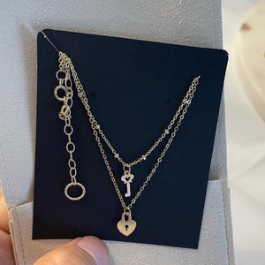 14KGF Gold Heart Lock and Key Double Stranded Necklace 14K Gold-Filled with 14K Solid Gold Dainty Necklace Gift for her