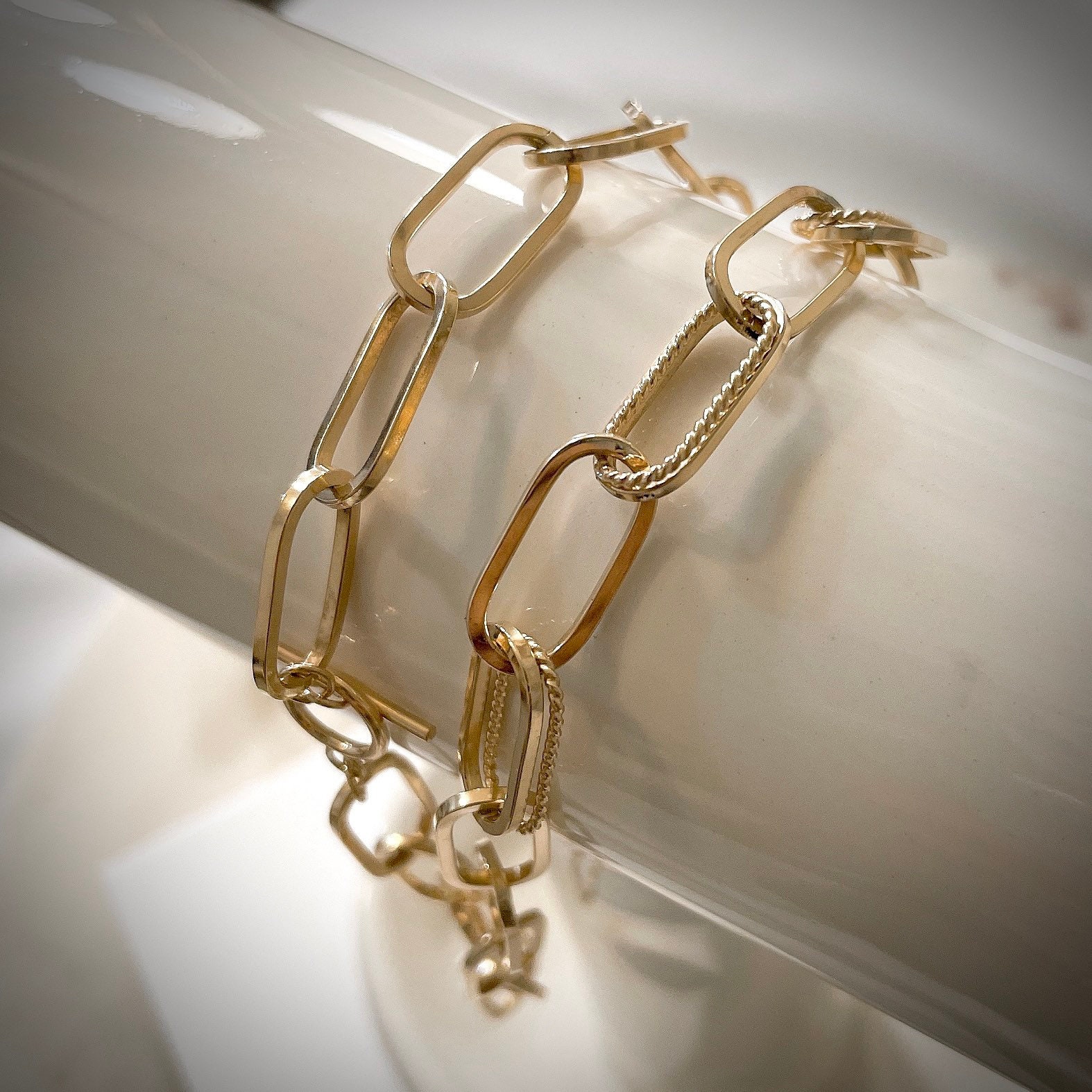 QUINCY silver leaf brass chain bracelet