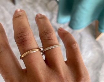 14KGF Gold Multi-link Ring Set: Chunky Interlocking Statement Ring