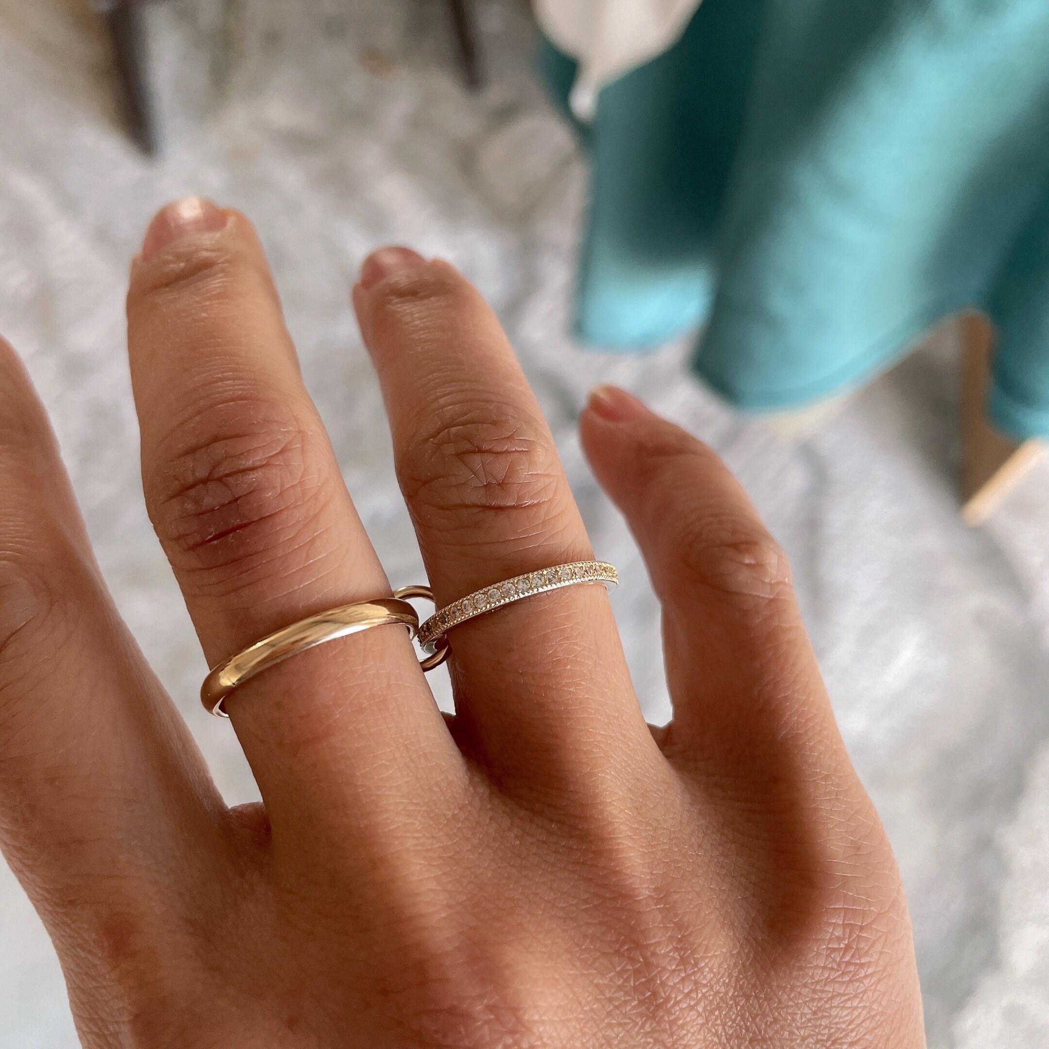 14KGF Gold Multi-link Ring Set: Chunky Interlocking Statement Ring