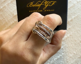 14KGF Gold  Eternity Multi Link Connected Ring, Two Tone Connected Rings (R50)