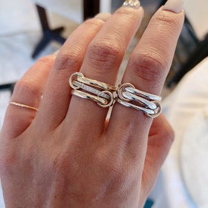 14KGF Gold Multi Link Connected Ring, Chunky Gold Ring, Gold Ring Set, Eternity Statement Ring, Maximalist Ring, Interlocking Ring R1 image 3