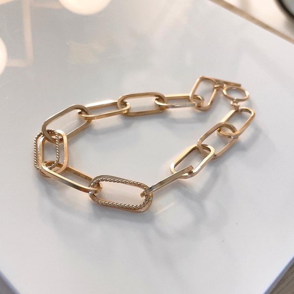 14k Gold Paper Clip Bracelet Etsy