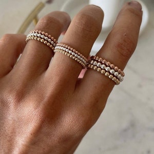 14KGF 1,5 mm 1,9 mm 2,3 mm Ensemble de 3 bagues, Ensemble de bagues en or rose, argent, Ensemble de bagues tricolores, Soudé avec de l'or massif 14 carats (R29)