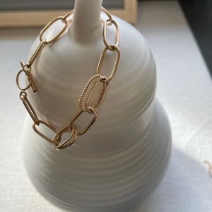 14KGF Handmade Round Gold Paper Clip Bracelet, 1.3mm Bold Chain Chunky Gold Chain, 14k gold-fill with 14k gold 1/20 14K Quality Mark