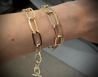 14KGF Chunky Chain Bracelet, Gold Filled Link Chain, Thick Paperclip Link Bracelet, Gold Layering Bracelet, 14K 1/20 Stamped