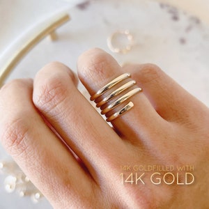 14KGF Coil Ring, Wrap Ring, Spiral Ring, 14K gold filled ring soldered with 14k solid gold Gift for Her, Handmade Gift,  1/20 14K Stamped