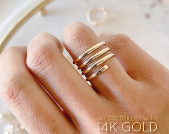 14KGF Coil Ring, Wrap Ring, Spiral Ring, 14K gold filled ring soldered with 14k solid gold Gift for Her, Handmade Gift,  1/20 14K Stamped