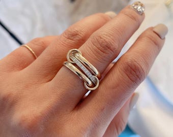 14KGF Gold Filled Interlocking Ring Set: Sterling Silver Eternity Band (R1)