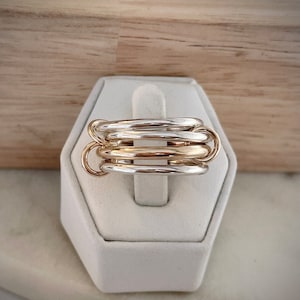 14KGF Heavy Fit Triple Silver and Yellow Gold Filled Ring, Maximum Connect Ring (R7)