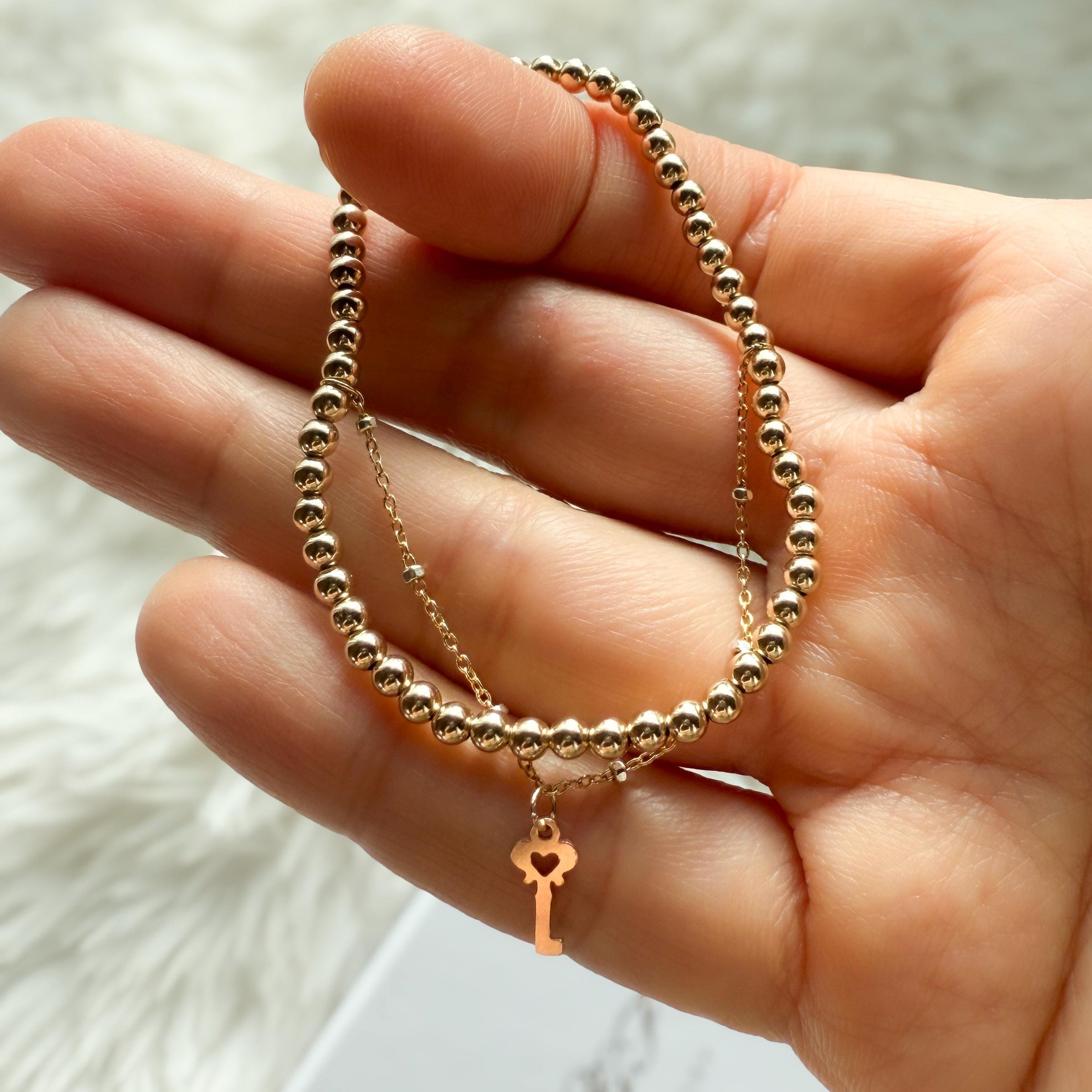 14KGF デュアルチェーン 3mm ゴールドフィルドビーズブレスレット