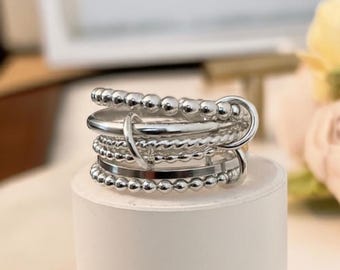 14KGF Multi-Link Ring Set: All in 925 Sterling Silver Stacking Rings (R8S)
