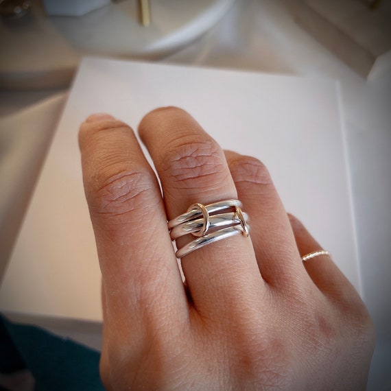 Two Tone Connected Ring: Sterling Silver & Gold Filled Statement