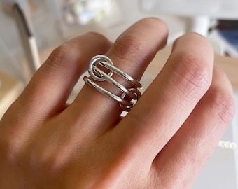 925 Sterling Silver Connected Ring: 14KGF Gold and Sterling Silver Stacking Ring (R13S)