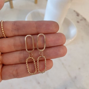 14KGF Gold Chunky Paper Clip Dangle Earrings Paper Clip with Twist Point Earrings 14K Gold filled with 14K Gold  1/20 14K