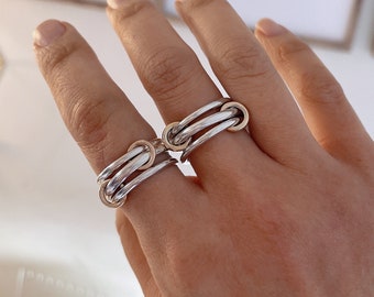 Heavy Fit Two Tone Link Connected Rings, SIlver Interlocking Ring, Gold and Silver Statement Ring, Light or Heavy Fit (R3)