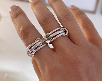 Heavy Fit Two Tone Link Connected Rings, SIlver Interlocking Ring, Gold and Silver Statement Ring, Light or Heavy Fit (R3)