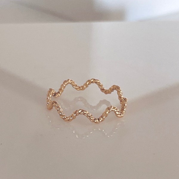 14KGF Gold Twist Small Wave Ring, Gold zig zag ring, Gold wavy ring, Dainty Minimalist Ring, Ripple wave ring, 1/20 14k with 14k solid gold