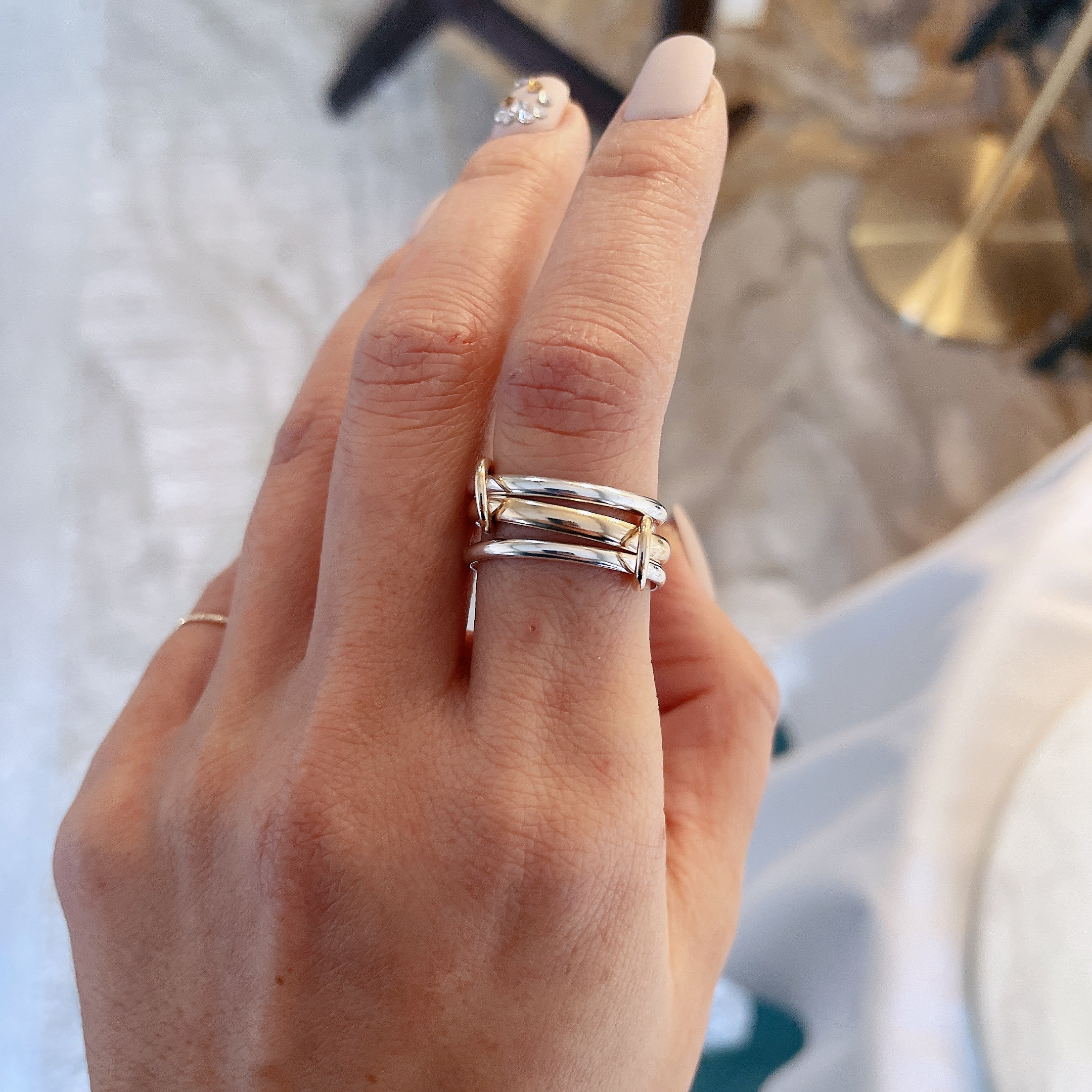Two-tone Connected Rings: 14KGF Gold and Sterling Silver Stacking