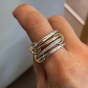 14KGF Gold  Eternity Multi Link Connected Ring, Two Tone Connected Rings (R50)