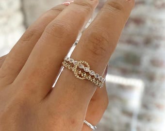 VCCKNB Anello Multi-Link Trinity Oro E Argento Con Zirconi CZ - Anello Eternità A Maglie Intrecciate, Placcato Oro 14k, Ipoallergenico, Regalo Donna - 5
