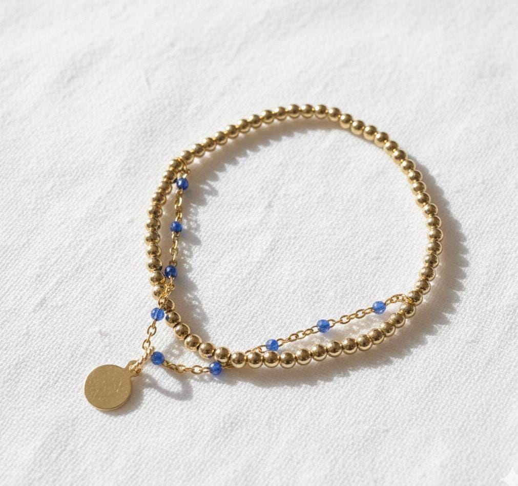 14KGF デュアルチェーン 3mm ゴールドフィルドビーズブレスレット