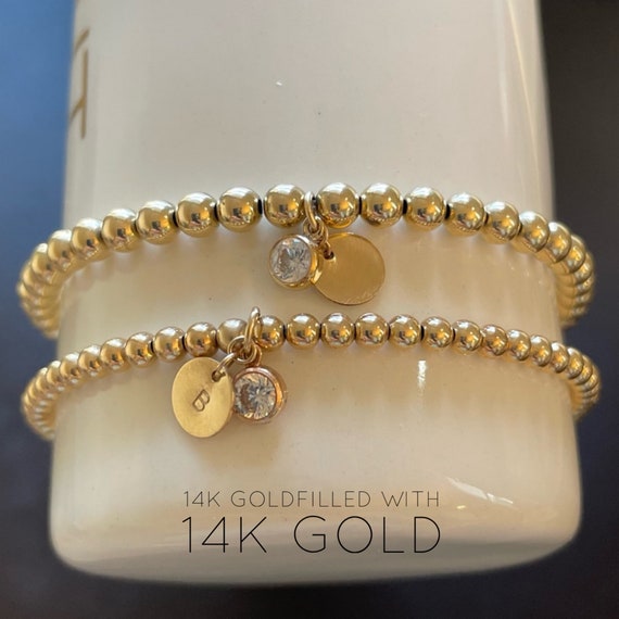 Gold Bead Bracelet, 14K Gold Filled Beaded Bracelet, Gold Bead Bracelet  With Diamond Bead, Gold Ball Bracelet, CZ Diamond Bead Bracelet -   Sweden