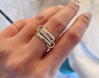 14KGF Gold Multi Link Connected Ring, Chunky Gold Ring, Gold Ring Set, Eternity Statement Ring, Maximalist Ring, Interlocking Ring (R1)