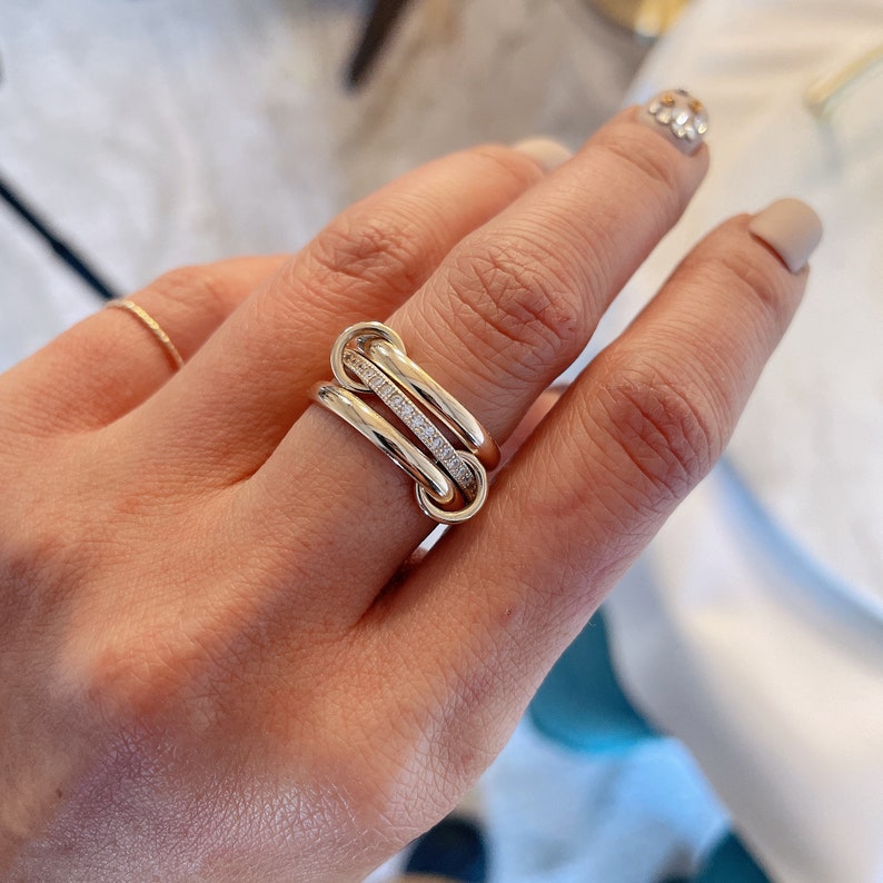 14KGF Gold Multi Link Connected Ring, Chunky Gold Ring, Gold Ring Set, Eternity Statement Ring, Maximalist Ring, Interlocking Ring R1 image 1