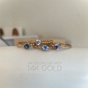 14K Gold Filled Birthstone Ring: 4mm Bezel Stacking Ring