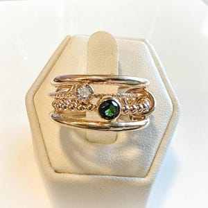 14KGF Gold Multi Stone Connected Ring, Interlocking Ring, Birthstone Bezel Ring, May Birthstone Ring, Emerald Ring, Gift for Mom (R18)