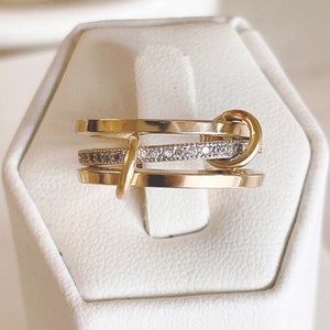 14KGF Gold Multi Link Connected Ring, Chunky Gold Ring, Gold Ring Set, Eternity Statement Ring, Maximalist Ring, Interlocking Ring (R10)