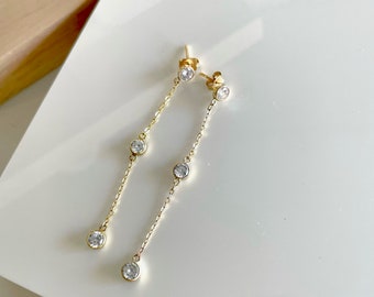 Boucles d'oreilles pendantes diamant CZ 14 kg : bijoux de mariée en or