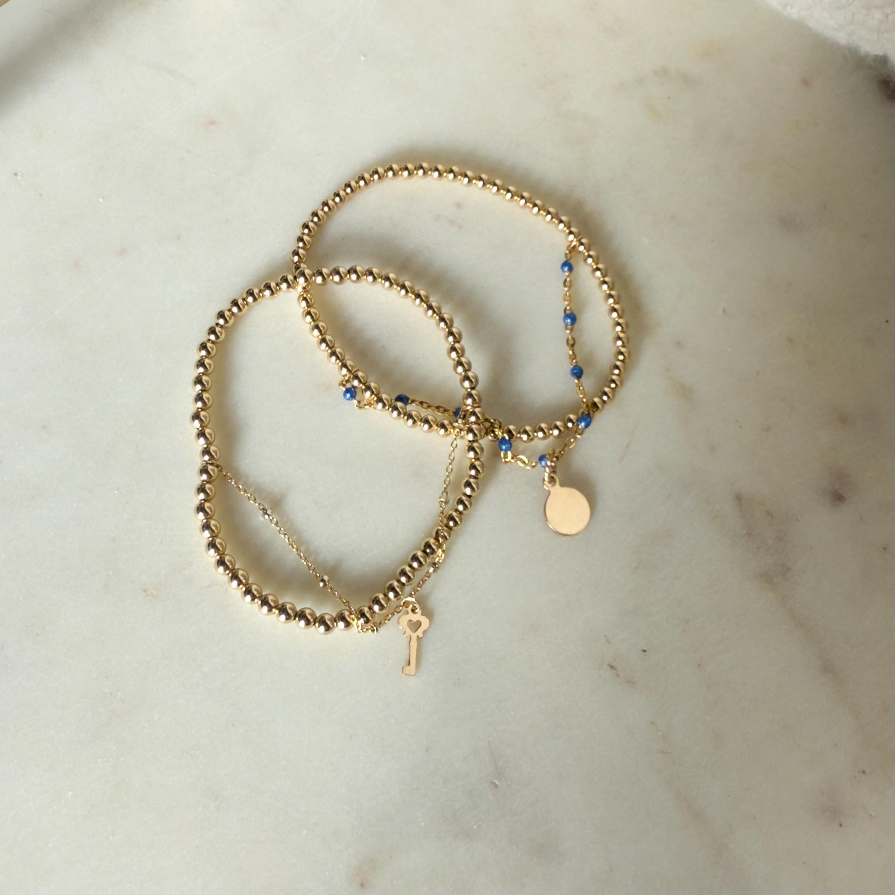 14KGF デュアルチェーン 3mm ゴールドフィルドビーズブレスレット