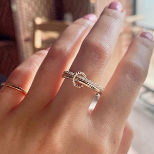 New Sia Duo Ring (R55)- 14KGF Gold Multi Link Connected Ring, Gold Filled Ring Set, Eternity Statement, Maximalist, Interlocking Ring