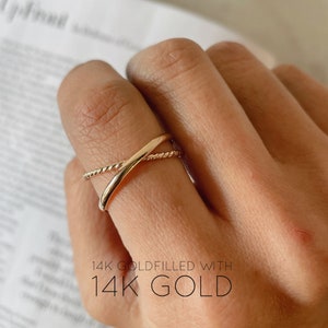 14KGF Gold Crossing Ring, Gold Statement Ring, Gold Interlocking Ring, Rolling Ring, Minimalist Ring, Gold Ring Set, 14K Golf Filled (R27)