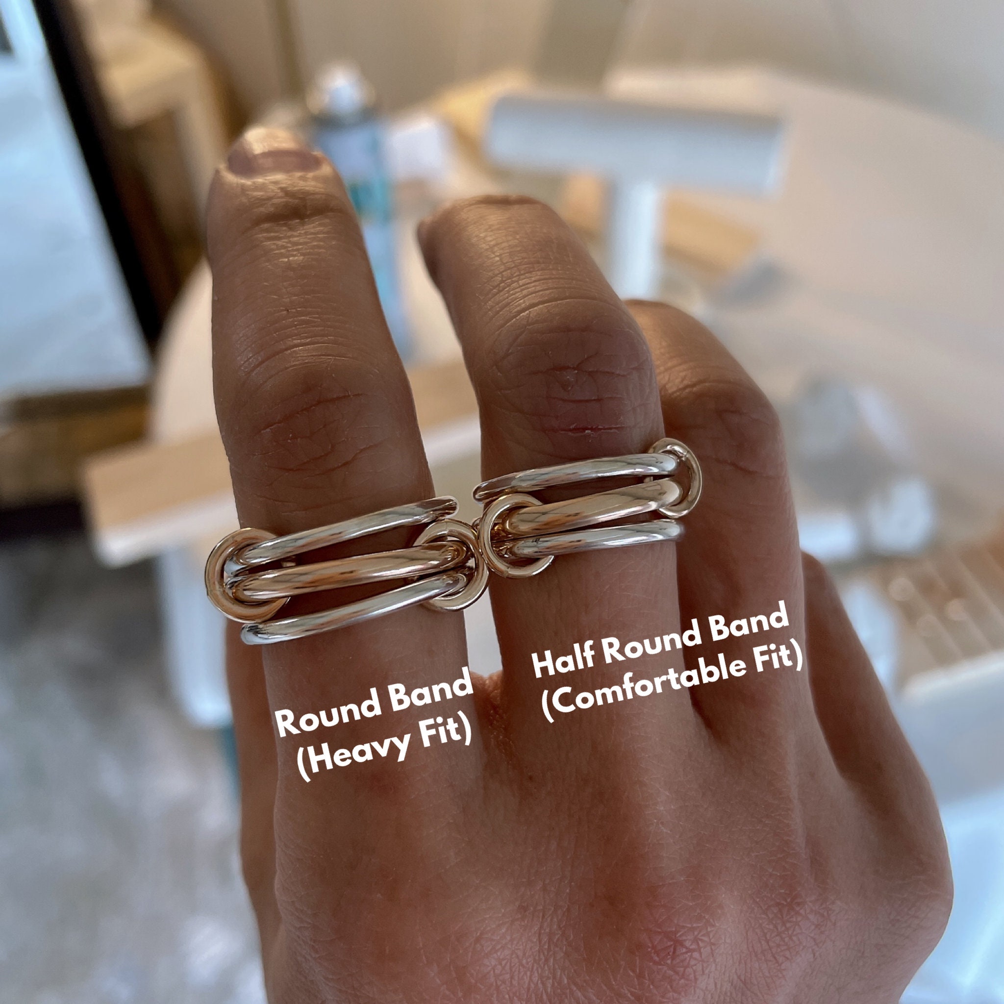 Heavy Fit Two Tone Link Connected Rings, Interlocking Ring