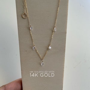 14KGF Dangle Drop Necklace 4mm Diamond CZ Setting Necklace Diamond Choker 14K Goldfilled with 14K Solid Gold